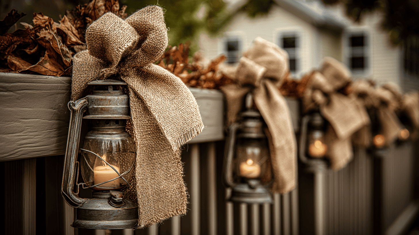 Rustic Porch With Burlap Ribbons And Fall Decor