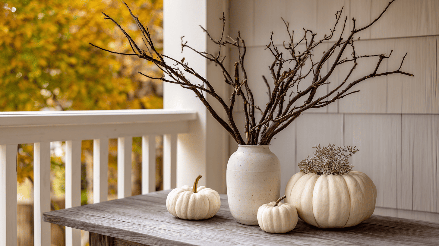 Rustic Porch With Fallen Branches And Minimalist Fall Decor