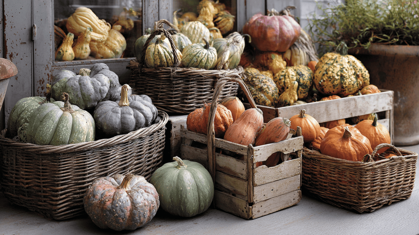 Rustic Porch With Gourd And Squash Display