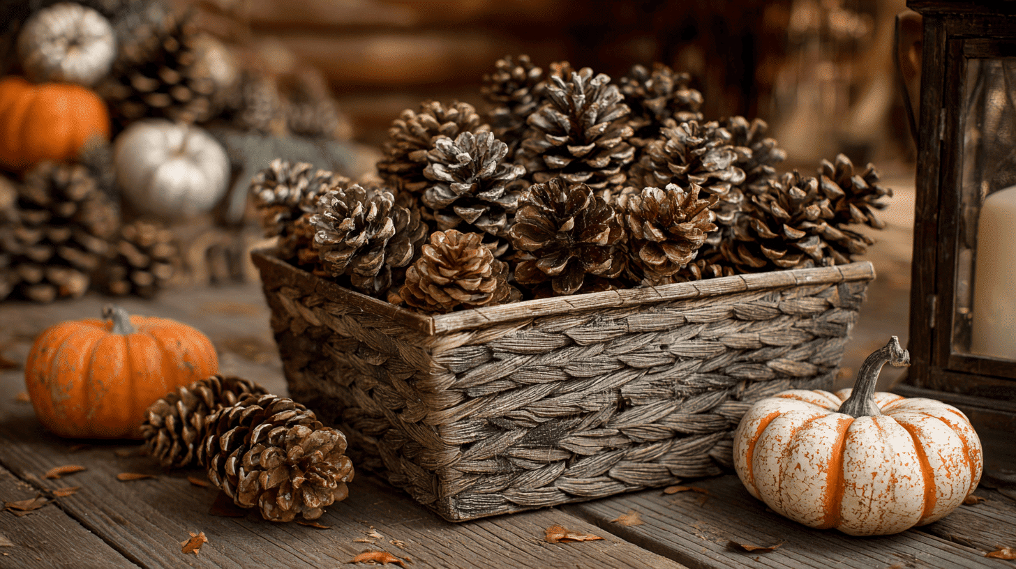 Rustic Porch With Pinecone Clusters And Fall Decor