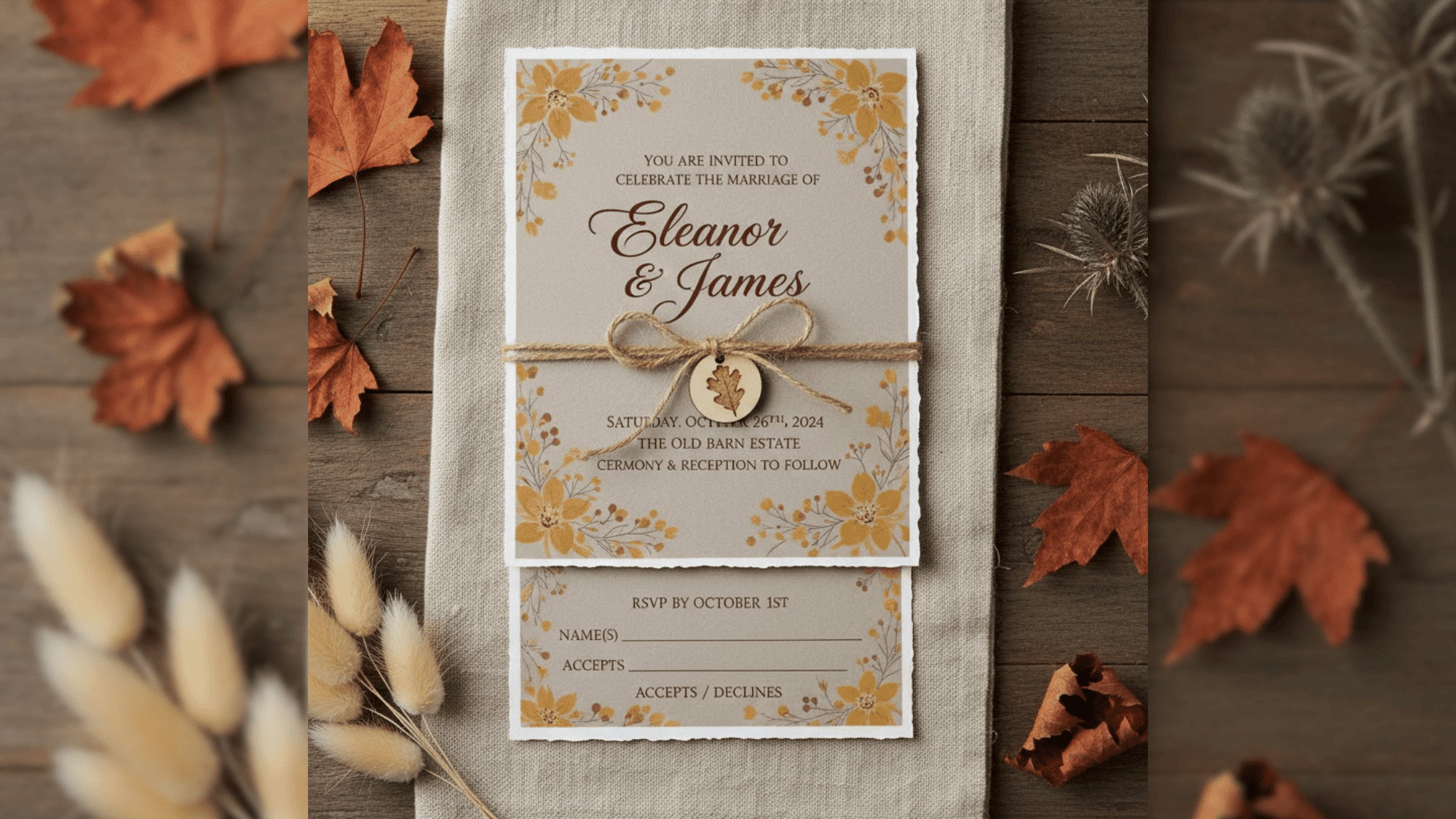Rustic Wedding Invitation Inspired by Fall Color Palette