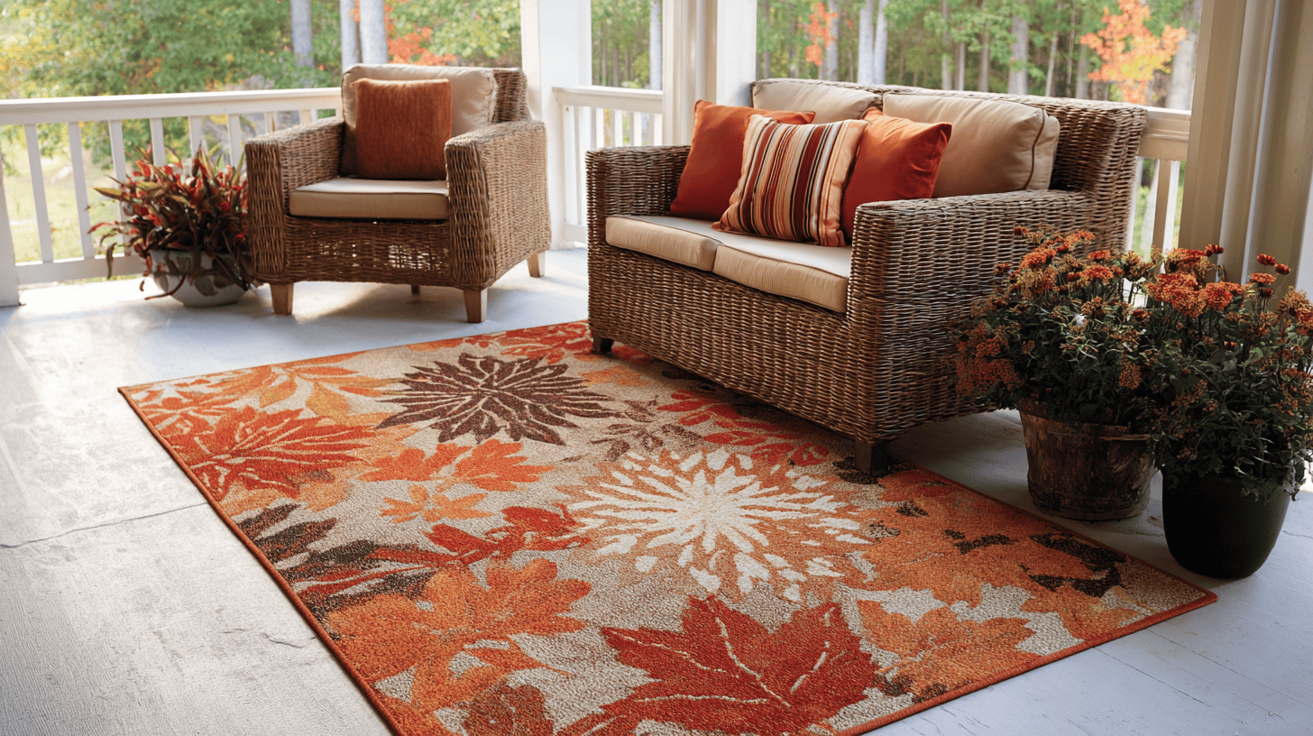 Seasonal Outdoor Rug With Fall Tones On Porch
