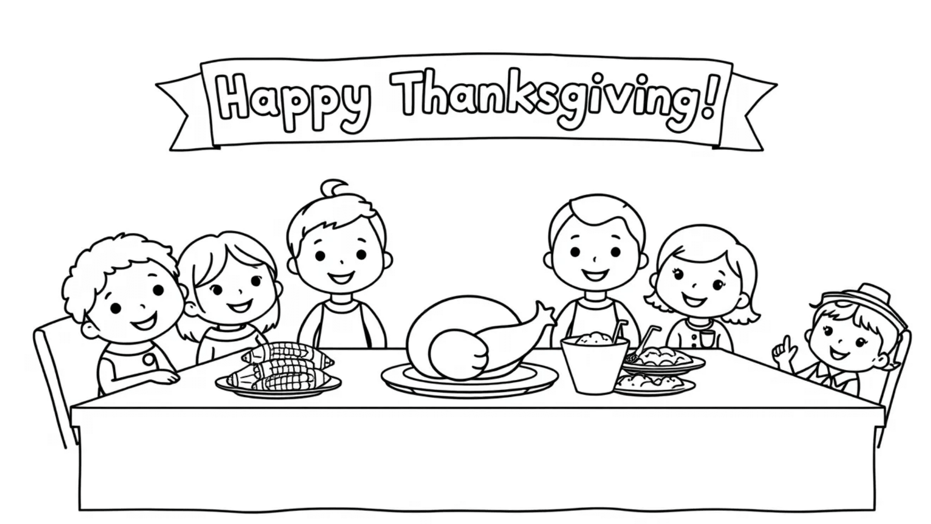 Thanksgiving feast table coloring page