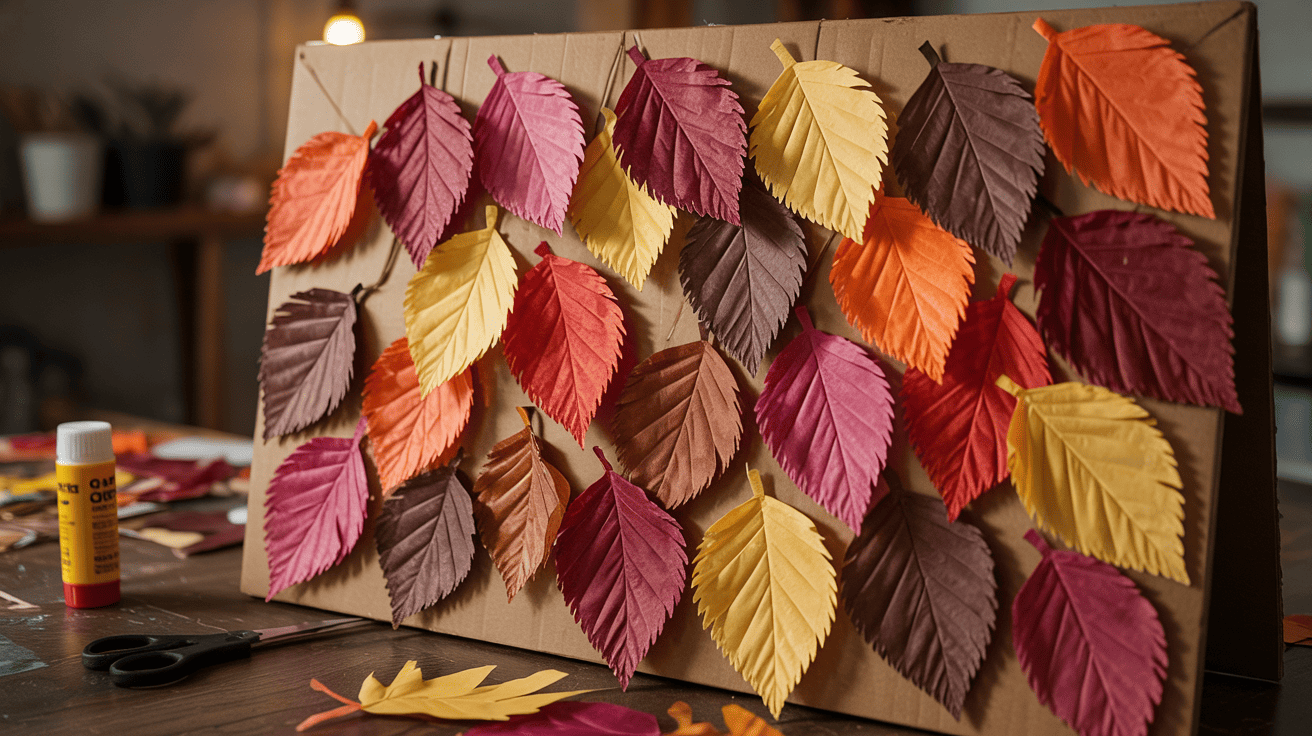 Tissue Paper Fall Leaves Wall Hanging Craft (1)