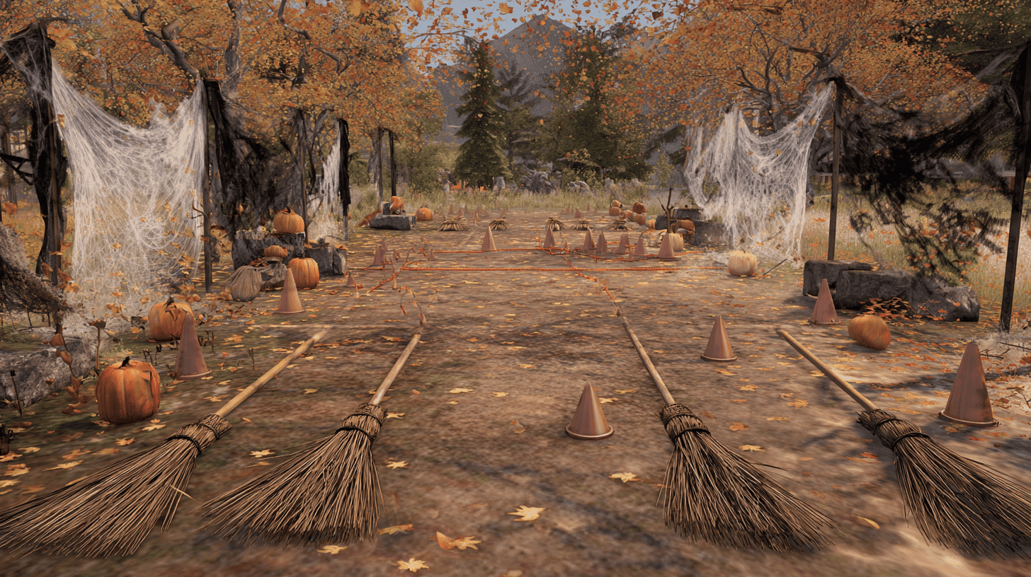 Witchs Broom Race Obstacle Course With Cones