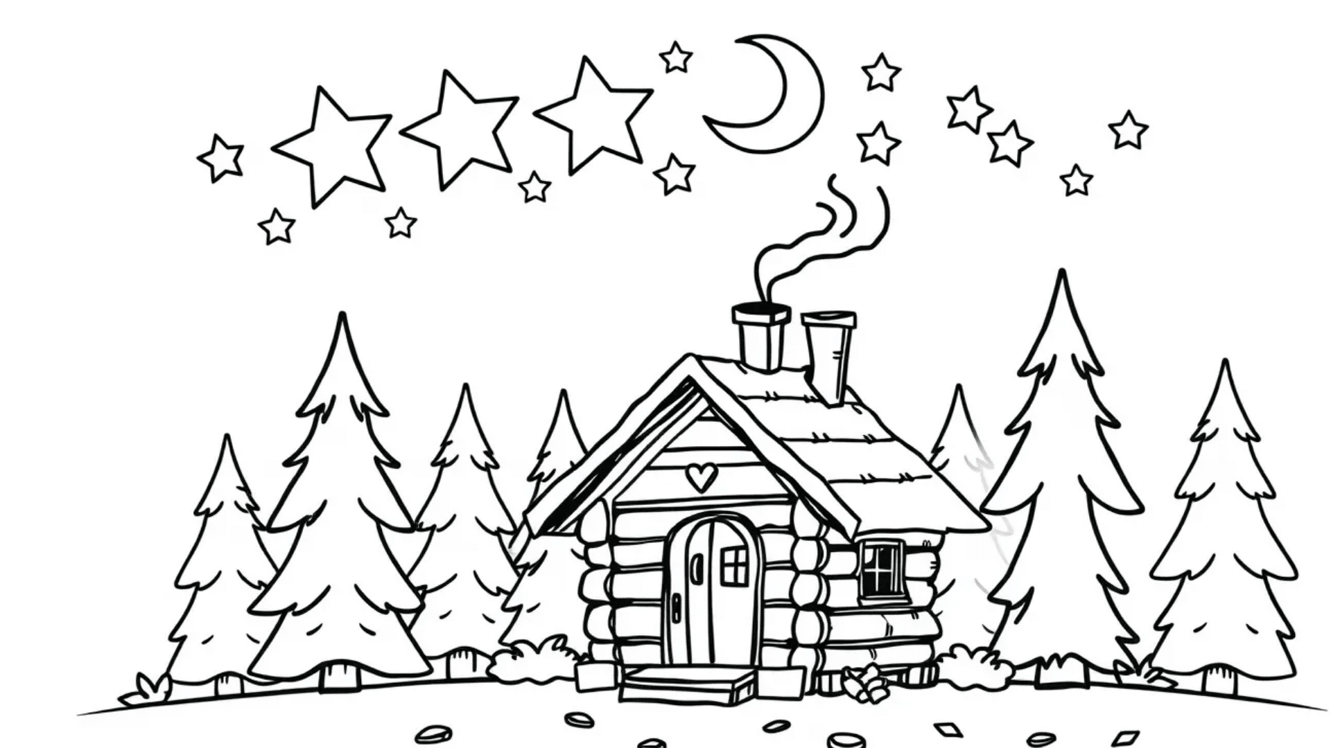 Woodland cabin under a starry night