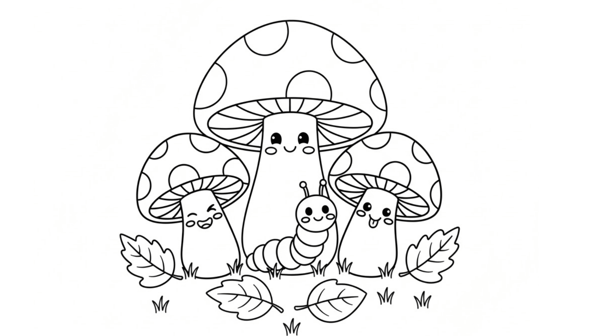 Woodland mushrooms under leaves