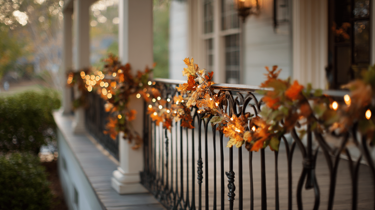 Wrought Iron Railing With Fall Decorations