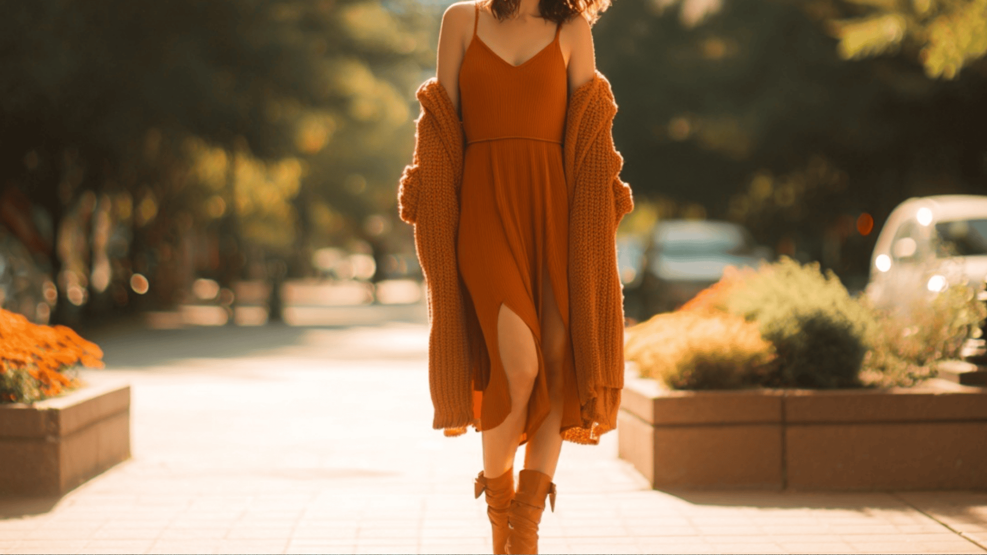 slip dress with cardigan